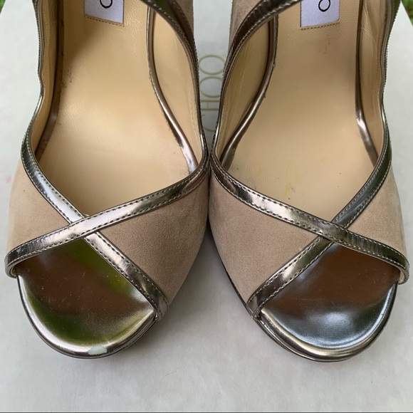 Jimmy Choo Leondra 120 SMT nude suede mirror leather pumps 39 - Picture 3 of 15